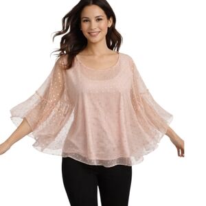 Worthington Blush Pink Gold Polka Dot Overlay Top – Size Large